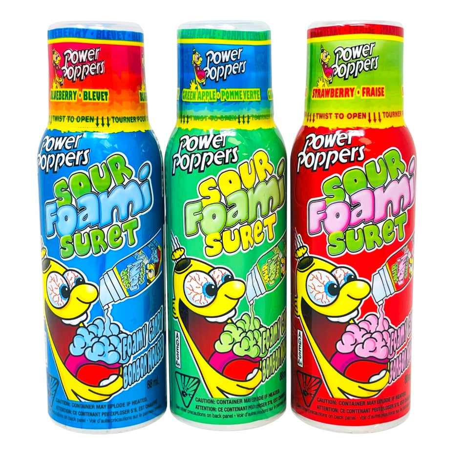 Power Poppers Sour Foami Suret - 88ml - All Flavors - Sour Candy - Canadian Candy