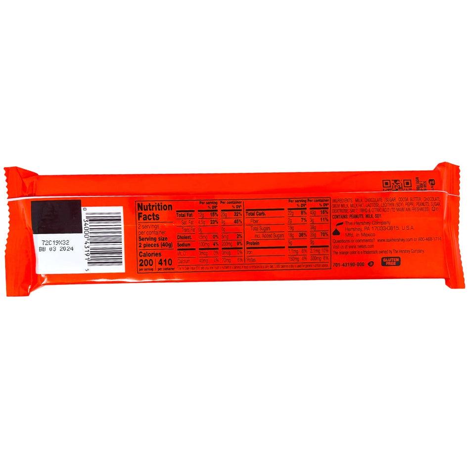 Reese's Crunchy Peanut Butter Cup King Size 2.8oz Back Nutrition Facts Ingredients, Reeses, reeses chocolate, reese, reese chocolate, reeses peanut butter cups, reeses crunchy peanut butter cups, crunchy peanut butter cups