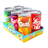Soda Can Fizzy Candy (6 pack) Front, Soda Can Fizzy Candy, Fizzy candy flavors, Miniature soda cans, Effervescent snacking, Soda-inspired sweets, Pop and fizz candy, Burst of flavor, Whimsical candy, Kid-friendly treats, Soft drink candy, Cola candy, Lemon-lime flavor, Orange soda candy, Satisfying snack, Playful sweets