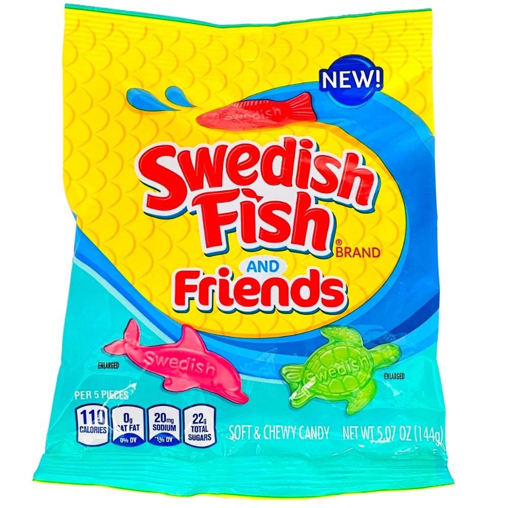 Swedish Fish & Friends 5.07oz, swedish fish, friends candy, gummy candy, watermelon candy, strawberry gummy, strawberry candy, watermelon gummy, pink candy, green candy 