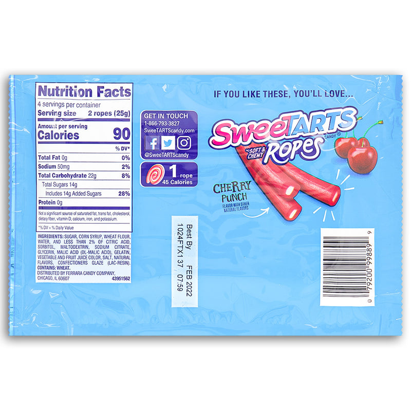 Sweetarts Ropes - Tangy Strawberry - Sweetarts - Sweet Tarts - Ingredients-Nutrition Facts
