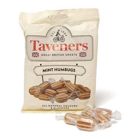 Taveners Mint Humbugs 165 g, taveners mint humbugs, taveners mints, taveners mint, taveners mint candy, british candy, toffee candy, taveners toffee candy, taveners