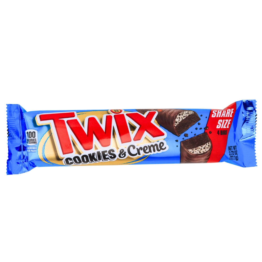 Twix Cookies & Creme 4 to Go 2.72oz Front, Twix Cookies & Creme, 4 to Go, Crunchy cookie bliss, Creamy creme, Rich milk chocolate, Taste adventure, Sweet cravings, On-the-go snack, Cookies-and-cream dream, Indulgent treat, twix, twix chocolate, twix candy bar