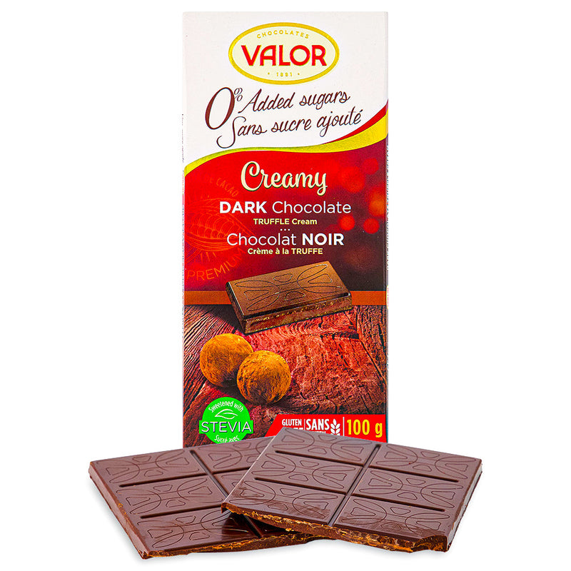 Valor Creamy Dark Chocolate Truffle Cream No Sugar Added 100 g Open, Valor chocolate, spanish chocolate, dark chocolate, spanish dark chocolate, truffle chocolate, chocolate truffle